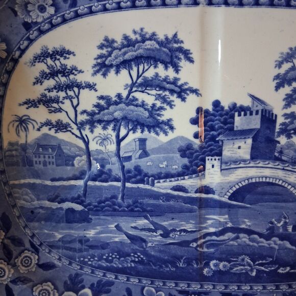 Antique Spode Tower Platter, Blue And White Transferware, Size 19"X15"well&tree - Picture 5 of 6